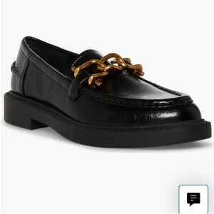 Steve Madden Karmine Black Loafers with Gold Chain NWOT Sz 7